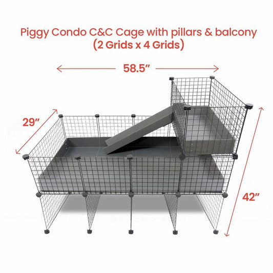 Guinea Pig Condo C&C Cage with Pillars, Balcony, and Ramp- Guineadad