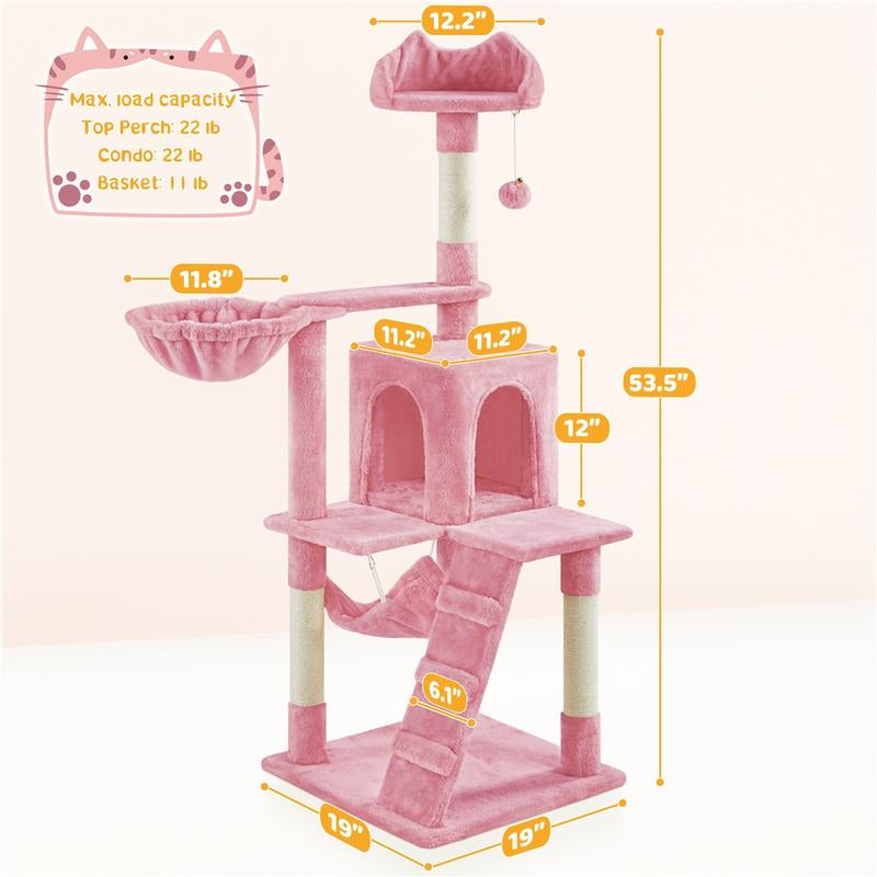 【All Kinds】 Yaheetech Pink Cat Tree Cat Tower Cat Condo with Platform & Hammock, Scratching Posts for Kittens Pet Play House with Plush Perch for Indoor Activity Relaxing