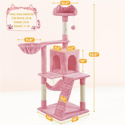 【All Kinds】 Yaheetech Pink Cat Tree Cat Tower Cat Condo with Platform & Hammock, Scratching Posts for Kittens Pet Play House with Plush Perch for Indoor Activity Relaxing