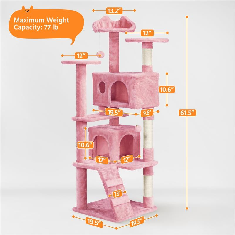 【All Kinds】 Yaheetech Pink Cat Tree Cat Tower Cat Condo with Platform & Hammock, Scratching Posts for Kittens Pet Play House with Plush Perch for Indoor Activity Relaxing