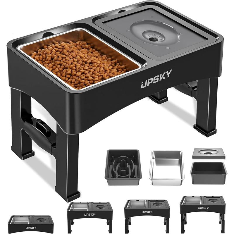 2025 NEW 2-In-1 Elevated Dog Bowls Slow Feeder, 4 Height Adjustable Raised Dog Bowl Stand No Spill Dog Water Bowl Dispenser, Anti-Slip Dog Food and Water Bowl for Small Medium Dogs