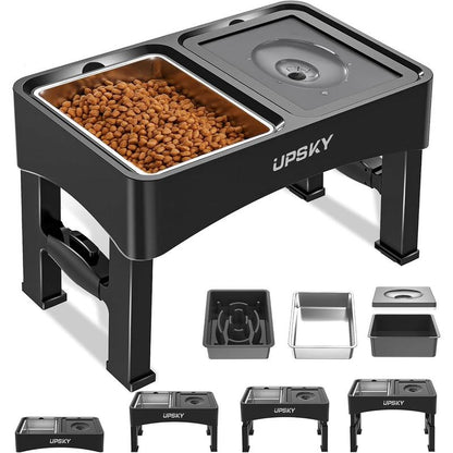 2025 NEW 2-In-1 Elevated Dog Bowls Slow Feeder, 4 Height Adjustable Raised Dog Bowl Stand No Spill Dog Water Bowl Dispenser, Anti-Slip Dog Food and Water Bowl for Small Medium Dogs