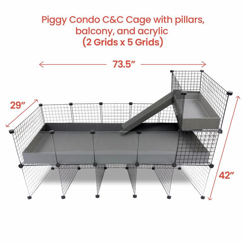 Guinea Pig Condo C&C Cage with Pillars, Balcony, and Ramp- Guineadad