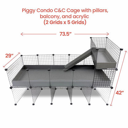 Guinea Pig Condo C&C Cage with Pillars, Balcony, and Ramp- Guineadad